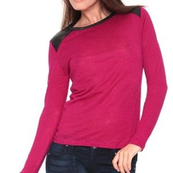 TOWNSEN Linen and Leather Long Sleeve T-Shirt - Picture 1 of 7